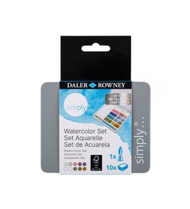 Daler Rowney Sımply Watercolor Sulu Boya Seti Metalik Renkler 10'Lu (10 Renk+1 Ad Fırça) Teneke Kutu