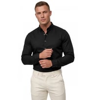 DeepSEA Siyah Slim Fit Likralı Kolay Ütülenebilir Gizli Düğmeli Erkek Gömlek 2602614