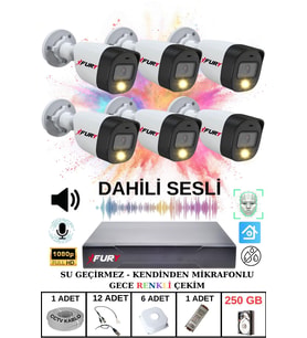 FURY 6 lı Sesli Gece Renkli Görüş Güvenlik Kamerası Su Geçirmez Güvenlik Kamerası Seti 250GB