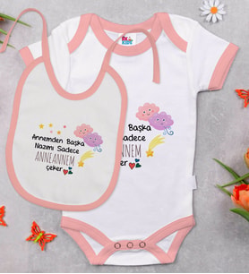 BK Kids Anneannem Tasarımlı Pembe Bebek Body Zıbın ve Mama Önlüğü Hediye Seti-1