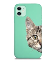 Apple iPhone 11 Uyumlu Lansman Kılıf Catface Tasarımlı Altı Kapalı İçi Kadife Kaplı Silikon Kapak (Şeffaf)