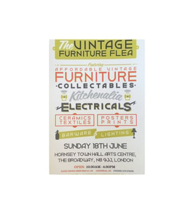 Vintage Furniture Flea Retro Poster  Ahşap Duvar Tablosu