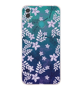 PrintiFy Huawei Y7 2019 Uyumlu Kamera Korumalı Floral Lila Tasarımlı Şeffaf Silikon Kılıf