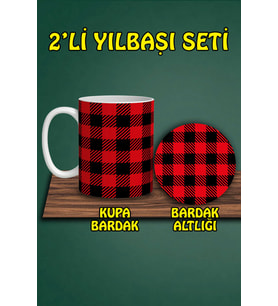 Yılbaşı Temalı Kupa ve Bardak Altlığı Seti