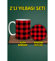 Yılbaşı Temalı Kupa ve Bardak Altlığı Seti