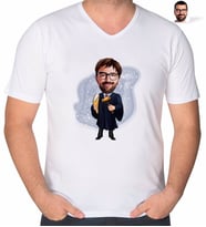 BK Gift Kişiye Özel Erkek Hakim Karikatürlü V Yaka Tişört-1 (Beyaz)