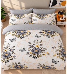More Home Çift Kişilik Nevresim Takımı Lastikli (Çarşaflı) Botanik Bahçe Gri