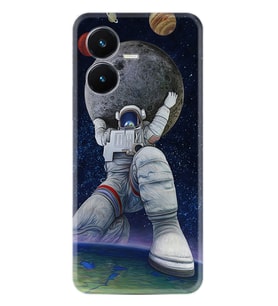 Vivo Y22S Kılıf Silikon Desen Özel Seri Astronot ve Dünya 1759