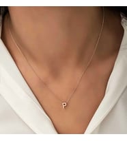 Gümüş Rose 3 Boyutlu P Harf Bayan Kolye