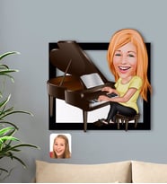 BK Gift Kişiye Özel Kadın Müzik Öğretmeni Karikatürlü 3D Ahşap Tablo-1