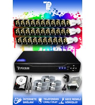 PICAM 32 Kameralı Kare 32 Dış Kamera Set 250 GB HDD Full HD Renkli Gece Görüşlü Güvenlik Kamerası Sistemi