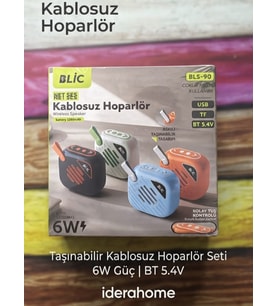 BLS-90 6W Bluetooth 5.4 Kablosuz Hoparlör 1200mAh USB TF Kart Askılı Mini Speaker Siyah