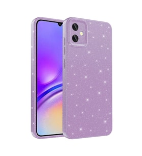 Galaxy A05 Kılıf Kamera Korumalı Simli Parıltılı Lüks Silikon (Lila)