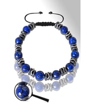 Sertifikalı Silver Hematitli Lapis Lazuli Taşı Bileklik - Ayarlamalı (Çok Renkli)