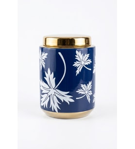 BLUE FALL SİLİNDİR VAZO 15X15X21 CM – Premium Seramik Dekoratif Kutu ve Vazo (Saks Mavisi & Gold)
