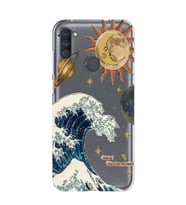 Samsung Galaxy M21 Uyumlu Güneş ve Dalga Desenli Şeffaf Telefon Kılıfı