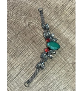 18X3 CM METAL TASARIM ZÜMRÜT TAŞ VE KIRMIZI TAŞ İŞLEME GİYİM AKSESUARI DİKİŞ