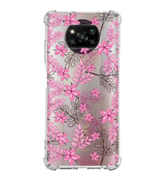 Xiaomi Poco X3 Köşe Korumalı Antişok Kapak Floral Pembe Tasarımlı Şeffaf Silikon Kılıf