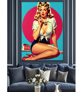 Pin-Up Kız Retro Tarz Dekoratif Kanvas - Mdf Ahşap Tablo