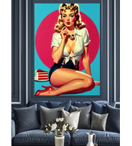 Pin-Up Kız Retro Tarz Dekoratif Kanvas - Mdf Ahşap Tablo