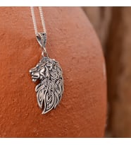 Gümüş Aslan Kolye 925 Ayar Gümüş Aslan Figürlü Erkek Kolye