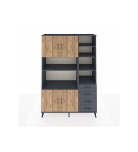 Hyperion Dolap 9 Raflı 4 Çekmeceli 4 Kapaklı 132x44x195 Antrasit-Çam/Antrasit