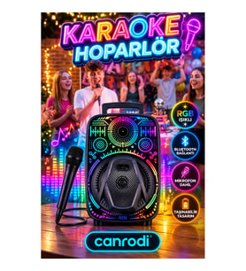8 İnç RGB Işıklı Bluetooth Karaoke Hoparlör Mikrofonlu Taşınabilir Ses Sistemi