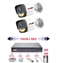 FURY 2 li Sesli Gece Renkli Görüş Güvenlik Kamerası Su Geçirmez Güvenlik Kamerası Seti 5590s 500GB