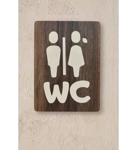 Kadın-Erkek Figürlü WC Yönlendirme Levhası - Ceviz