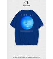 Nevermind Unisex Kadın Erkek Neptün Baskılı Özel Tasarım Oversize T-shirt (Mavi)