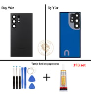 Samsung S24 Ultra Siyah Arka Pil Kapağı Batarya Kapağı Lazer Kesim + Yapıştırıcı ve Vida Seti