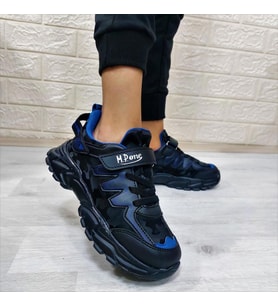 M.P one 232-3512 Siyah Sax Cırtlı Fuspetli Çocuk Spor Ayakkabı (Siyah-Mavi)
