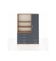 Arges Gardrop 7 Raflı 6 Çekmeceli Tek Kapaklı  132x30x195 Çam-Antrasit