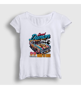 Presmono Kadın Beyaz Speed Demon Araba Yarışı Otomobil T-Shirt 472372tt