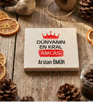 Kişiye Özel En Kral Amca Bardak Altlığı Babalar Günü Hediyesi (Krem)