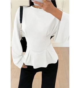 Kadın Pilet Bel Oturtmalı Peplum Detaylı Uzun Kollu Bluz