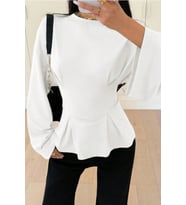 Kadın Pilet Bel Oturtmalı Peplum Detaylı Uzun Kollu Bluz