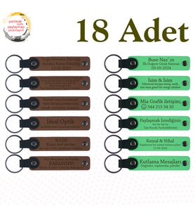 A Kahve & Fıstık Yeşili, Kamp Arkadaşlarına Anı Olarak, 18'li Set, Kişisel Mesajlı Deri Anahtarlık