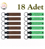 A Kahve & Fıstık Yeşili, Kamp Arkadaşlarına Anı Olarak, 18'li Set, Kişisel Mesajlı Deri Anahtarlık
