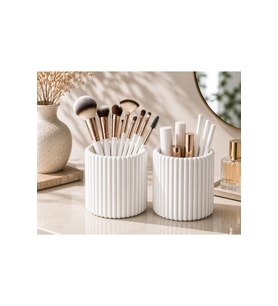 Çizgili Çok Amaçlı Organizer 2'li Set – Makyaj Fırçalık ve Kalemlik