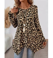 pilelistore- Kadın Uzun Kollu Bisiklet Yaka Leopar Desenli Süprem Bluz