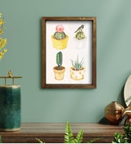 BK Gift Kaktüsler Tasarımlı Doğal Masif Ahşap Çerçeveli Tablo 30x40cm-2