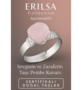 Sertifikalı Kalın Tımbıl Gümüş Pembe Kuvars Taşı Yüzük - Ayarlamalı