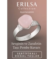 Sertifikalı Kalın Tımbıl Gümüş Pembe Kuvars Taşı Yüzük - Ayarlamalı (Çok Renkli)