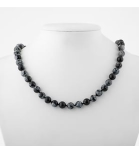Karlı Obsidyen 8 mm Düğümlü Doğal Taş Kolye