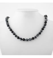 Karlı Obsidyen 8 mm Düğümlü Doğal Taş Kolye