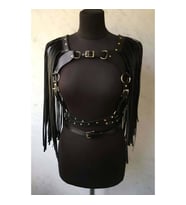 Püsküllü Deri Ceket Harness, Şık Deri Harness Ceket (Kırmızı)