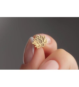Kişiye Özel 925 Ayar Gümüş Lotus Çiçeği Model Küpe (Gold)