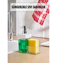 Beyaz Renkli Sıvı Sabunluk Süngerlik Hazneli 450 ml