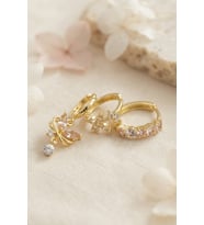 3 lü Set Gold Renk Zirkon Taşlı Kelebek Model Küpe